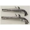 Image 3 : Pair of Scottish style Flintlocks pistols  with rams horn shaped butts signed "MAC LEOD"  with engra