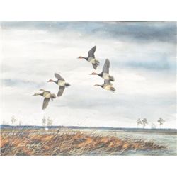 Watercolor on paper, signed lower left, David  Hagerbaumer ’64. Measures approx. 16-1/2” x  21-1/2”.