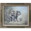 Image 2 : Original oil painting on canvas showing two  (2) elephants in jungle signed lower right D.  Van Howd