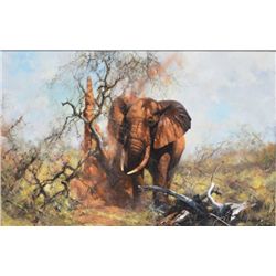 Original oil painting of Bull Elephant by  world recognized African Wildlife Artist  David Sheppard 