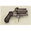 Image 1 : Antique European six shot pinfire pistol with  folding trigger, engraved frame and barrel  assembly,