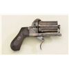 Image 4 : Antique European six shot pinfire pistol with  folding trigger, engraved frame and barrel  assembly,