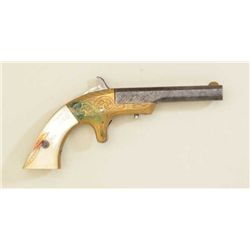 Engraved Merwin & Bray single shot derringer,  .30 cal., 3-1/2” octagon barrel, blue  finish, brass 