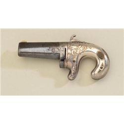 Period engraved Moore’s Patent No. 1  derringer, .38 cal., 2-1/2” barrel, blue  finish to barrel and