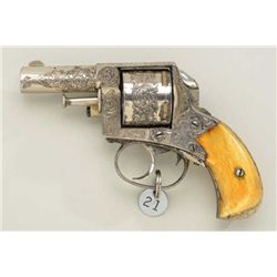 Extensively period engraved DA revolver, .44  cal., 2-1/2” barrel, nickel finish, ivory  grips, Belg