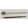 19th century Scottish basket hilt military  style sabre with scabbard. Blade shows etched  decoratio
