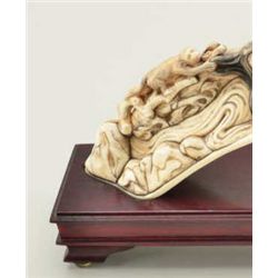 Oriental erotic carving showing ladies with  frisky monkeys, circa mid 20th century  probably Japane