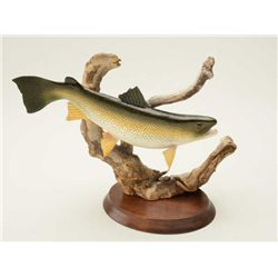 Hand carved figural display of rainbow trout  beautifully painted and detailed, signed  “Herchuck #1