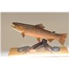 Hand carved figural display of brown trout  beautifully painted and nicely detailed  signed “John Ze