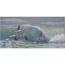 Original oil painting on board signed lower  right Guy Coheleach. Measures 24”x48” needs  only light