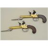 Image 11 : Cased pair of center hammer Flintlock pistols  with spring bayonets and constructed of  brass in ori