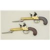 Image 12 : Cased pair of center hammer Flintlock pistols  with spring bayonets and constructed of  brass in ori