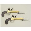 Image 13 : Cased pair of center hammer Flintlock pistols  with spring bayonets and constructed of  brass in ori
