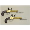 Image 14 : Cased pair of center hammer Flintlock pistols  with spring bayonets and constructed of  brass in ori