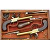 Image 4 : Cased pair of center hammer Flintlock pistols  with spring bayonets and constructed of  brass in ori
