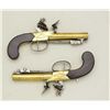 Image 9 : Cased pair of center hammer Flintlock pistols  with spring bayonets and constructed of  brass in ori