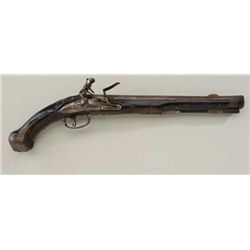 Early Flintlock Martial pistol circa about  1704 possibly Swedish with iron mounts, 70  caliber smoo