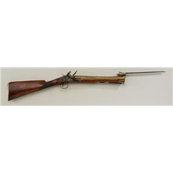 English Flintlock blunderbuss with  snap-bayonet and brass flared mouth cannon  barrel signed “Rayle