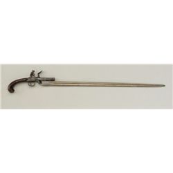 Georgian era English Flintlock sword/pistol  with fancy silver plated brass mounts, circa  about 176