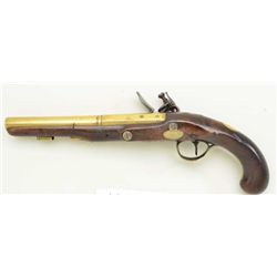 English Flintlock pistol by “Ketland” showing  brass barrel and lock plate circa about  1800.  The p