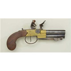 Three barrel tap-action Flintlock pistol with  brass body signed “J.N. Jones London” in  very good o