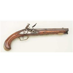 Germanic Flintlock pistol of medium size with  engraved brass mounts, circa about  1760-1790.  The p