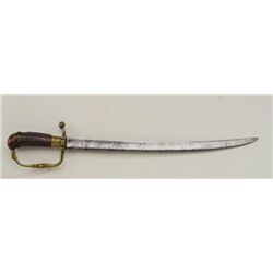 Early English style hunting sword with root  burl wood grip, cast brass guard and mounts  with perio