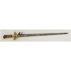 Germanic boar hunting type sword with  Flintlock pistol attached circa late 18th to  19th century.  