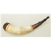 Image 1 : Contemporary carved powder horn in American  18th century style showing a carved horn  compartment i