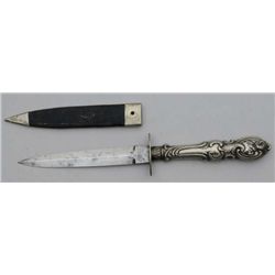 Spearpoint bowie with cutlery grip marked  J.Lingard, 89 peacroft, Sheffield and etching  “draw me n