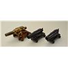Image 1 : Lot of 3 small old metal display cannons  including a pair of all metal cannons on  metal carriages 