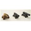 Image 2 : Lot of 3 small old metal display cannons  including a pair of all metal cannons on  metal carriages 