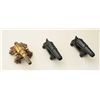Image 3 : Lot of 3 small old metal display cannons  including a pair of all metal cannons on  metal carriages 