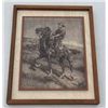 Image 1 : Lot of 3 wood framed etchings on glass of  Frederic Remington paintings, one of a  Cavalry soldier o