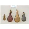 Image 1 : Lot of four antique flasks described as  follows; (1) small pistol flask with embossed  body approx 