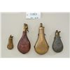 Image 2 : Lot of four antique flasks described as  follows; (1) small pistol flask with embossed  body approx 