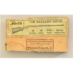 Partial original box of 12 rounds of  Winchester .40-70 cartridges for the Ballard  single shot rifl