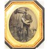 Image 3 : Tintype photograph of soldier with tuba-type  instrument wearing his uniform in very good  condition