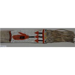 Beaded Indian pipe bag approx. 36” long and  approx. 5” wide with beaded panel covering  approx. 12”