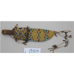Finely beaded American Indian knife sheath  with well-worn skinning knife; sheath is  approx. 10” lo
