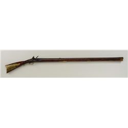 Flintlock full stocked Kentucky rifle,  massive approx. .68 caliber  43” octagon  barrel, lock marke