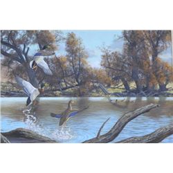 Original oil painting on board signed lower  left Russ Johnson. Approximately 24”x36” with  no condi