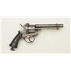 Image 1 : Ornate double action pin fire revolver  showing gold and silver inlay, relief  engraved florals and 