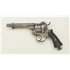 Image 2 : Ornate double action pin fire revolver  showing gold and silver inlay, relief  engraved florals and 