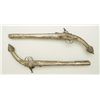 Image 2 : Pair of Balkan Flintlock pistols with cast  ornate silvered stocks and miquelet locks,  circa late 1