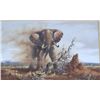 Image 1 : Original oil on canvas showing charging bull  elephant. Measures approximately 30”x48”  signed lower