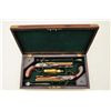 Image 2 : Pair of English Flintlock pistols in their  original case by Gill & Parker showing brass  barrels an