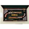 Image 4 : Pair of English Flintlock pistols in their  original case by Gill & Parker showing brass  barrels an
