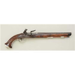 Flintlock Horseman's size pistol with silver  mounts and silver inlayed barrel circa mid  18th centu