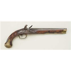 Germanic Flintlock pistol with barrel signed  "J. Andreas Hauer" in silver 16" overall,  9-1/4" barr